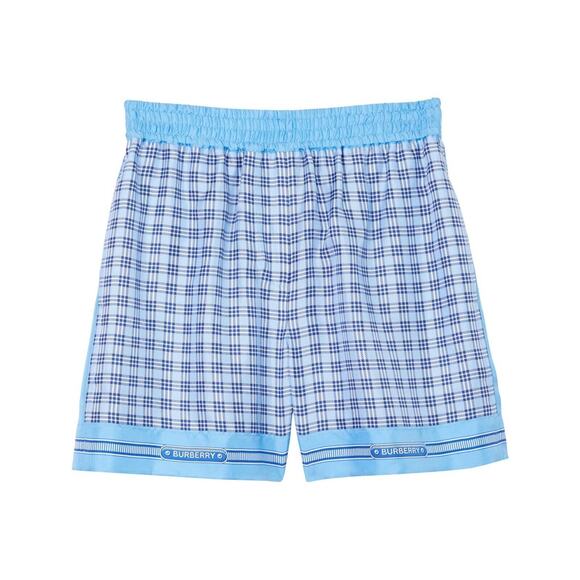 Burberry High Waist Pull On Shorts Size 4 Blue Check Print 100% Silk NWT $820 - Picture 2 of 13